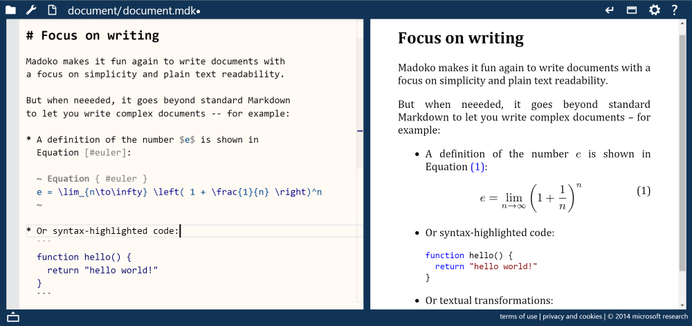 Madoko editor interface